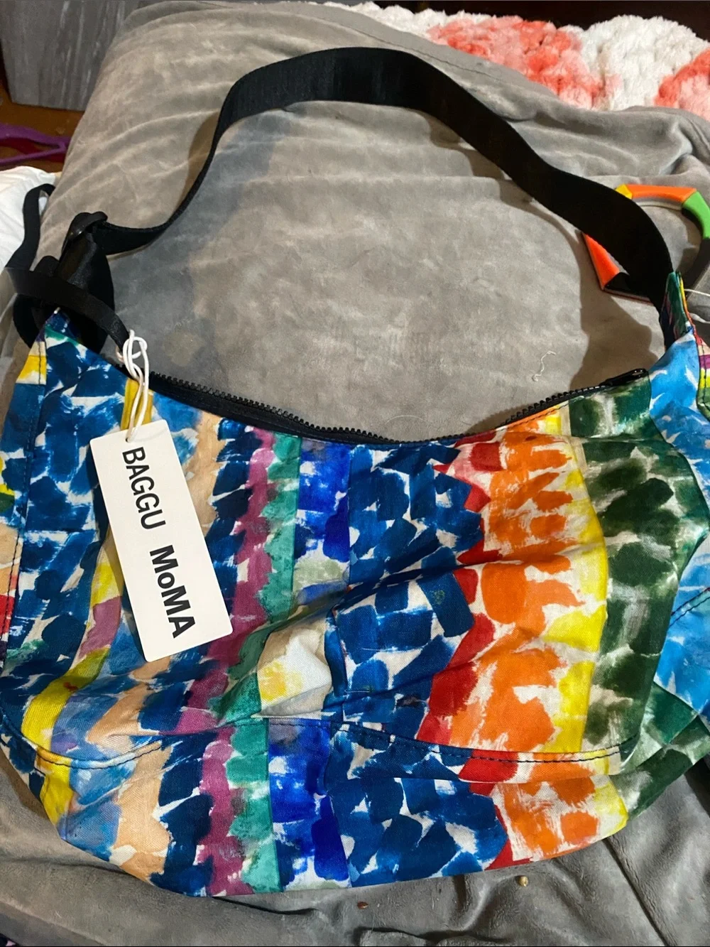 Moma Multicolor Watercolor Stripe Hobo Bag with Black Strap